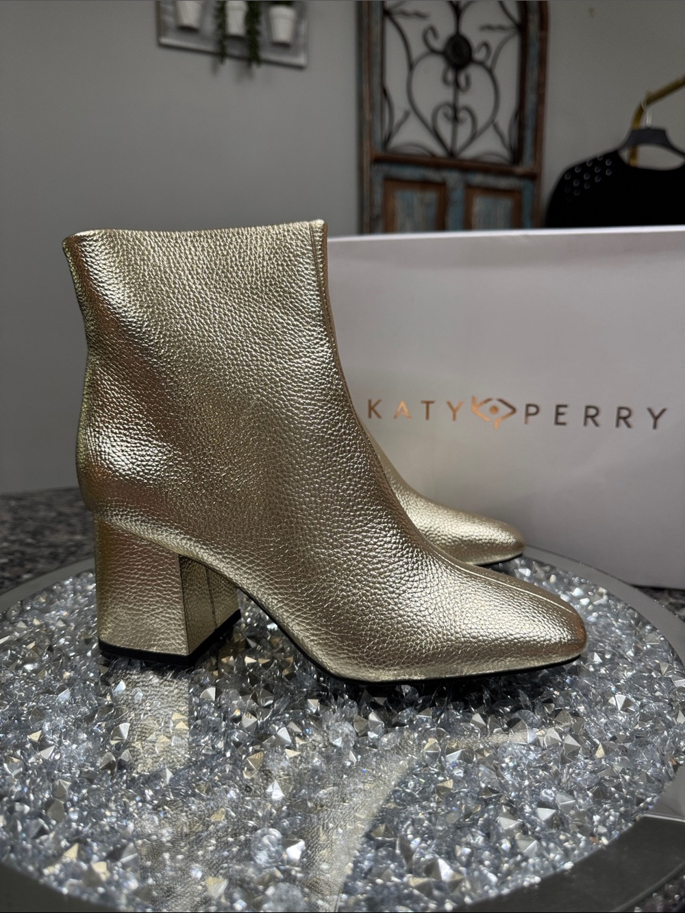 Katy Perry Collections Shimmering Gold Block Heel Booties NEW 7